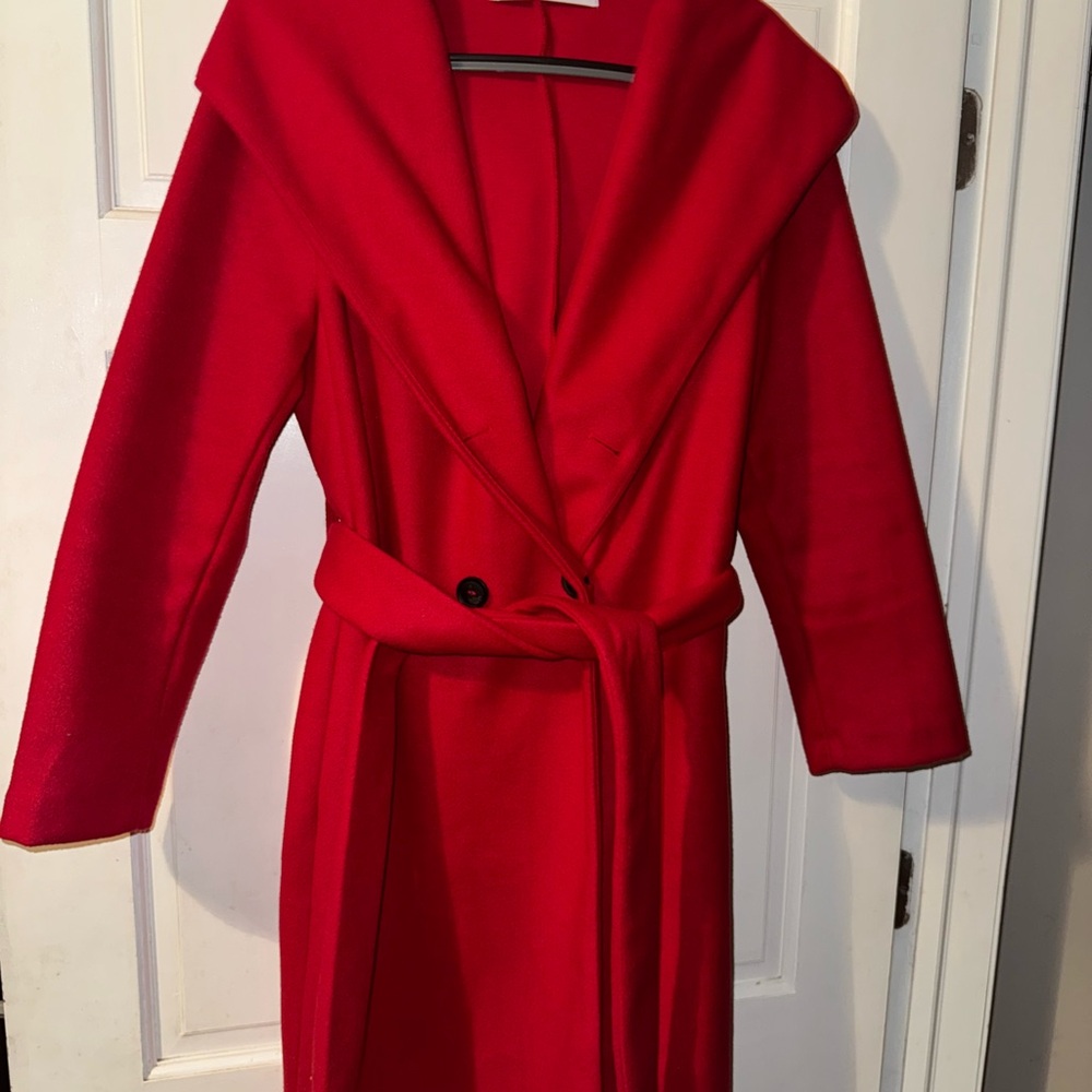 Zara Red Belted double breasted Coat